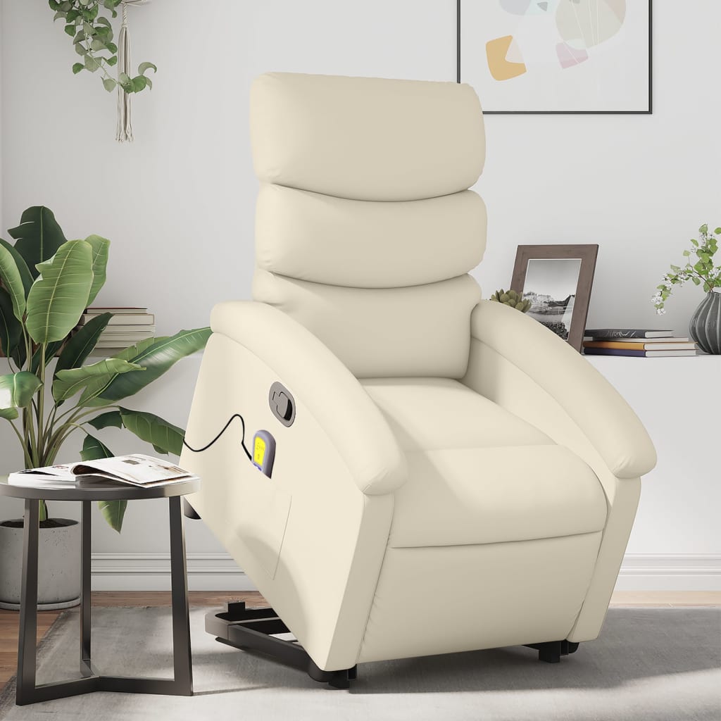 Reclining massage chair, cream, artificial leather