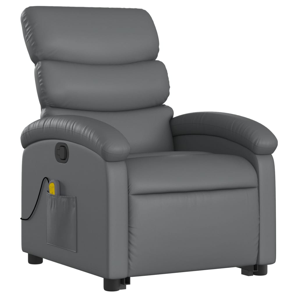 Reclining massage chair, grey, artificial leather