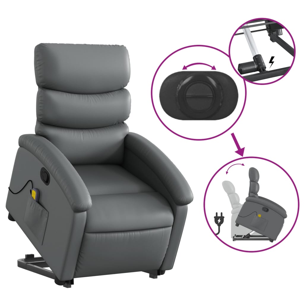 Reclining massage chair, grey, artificial leather