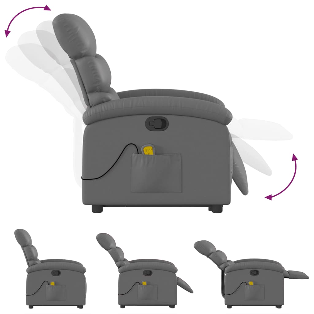 Reclining massage chair, grey, artificial leather