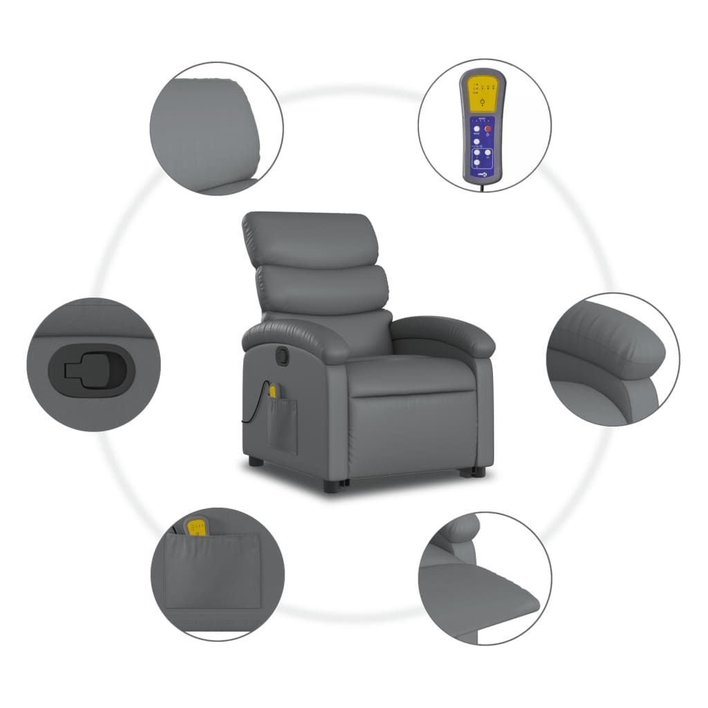 Reclining massage chair, grey, artificial leather