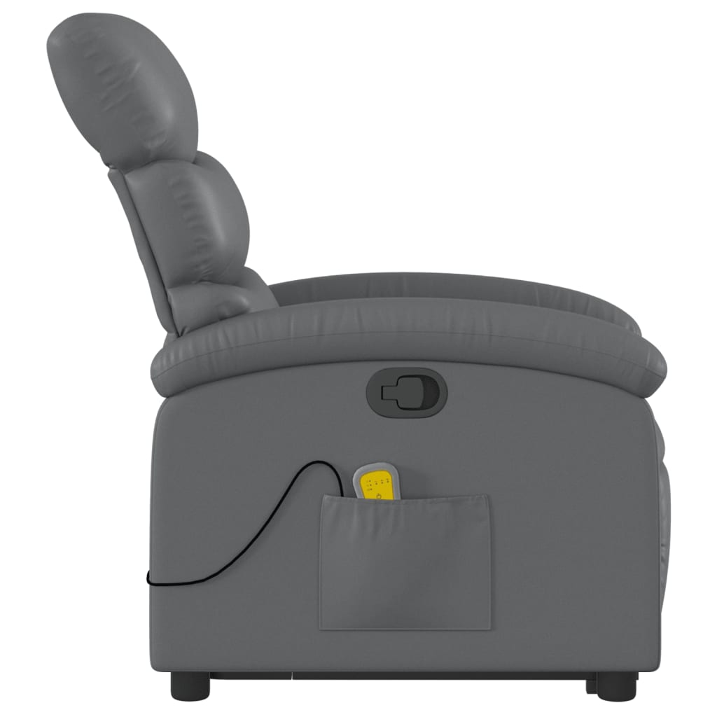 Reclining massage chair, grey, artificial leather