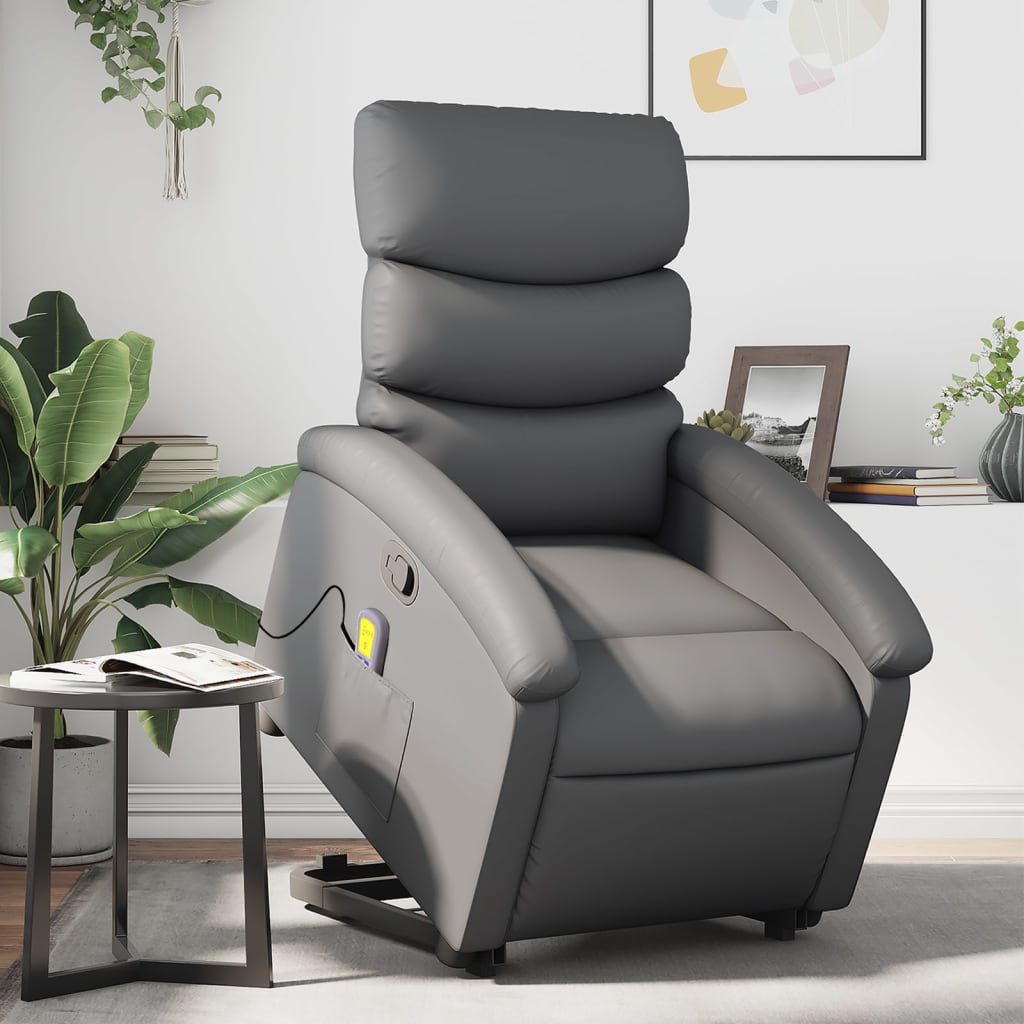 Reclining massage chair, grey, artificial leather