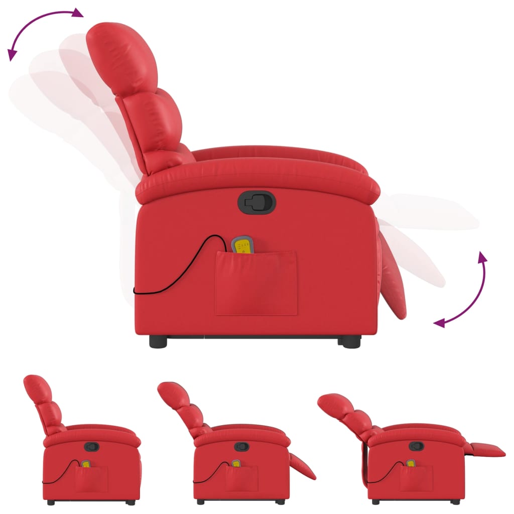 Reclining massage chair, red, artificial leather