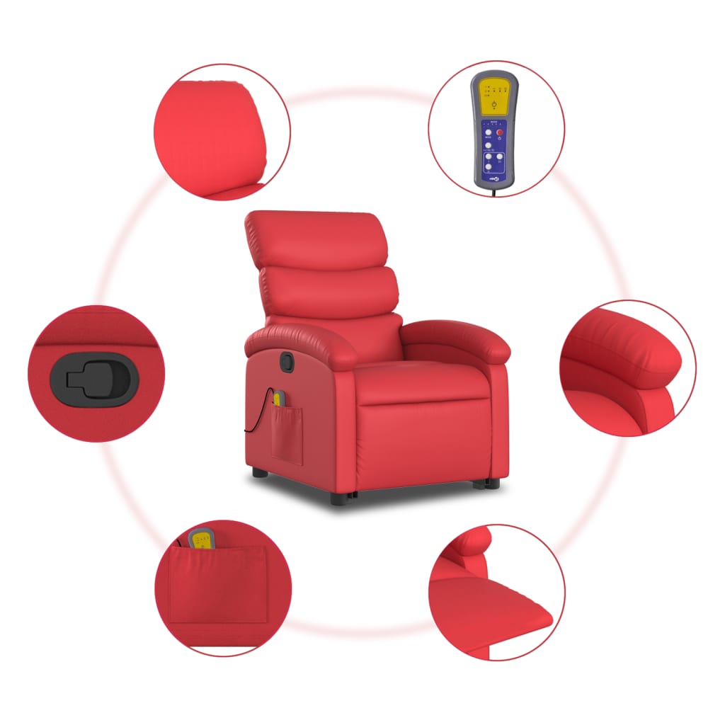 Reclining massage chair, red, artificial leather