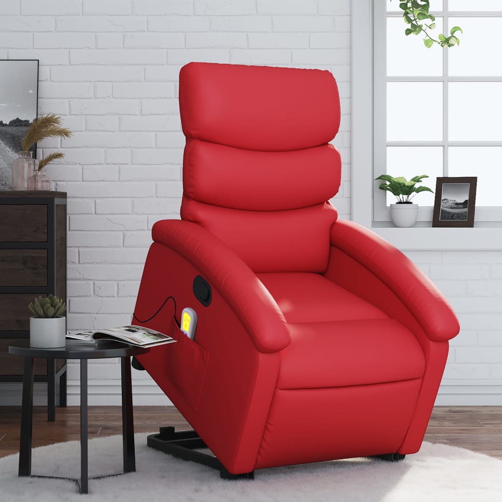 Reclining massage chair, red, artificial leather