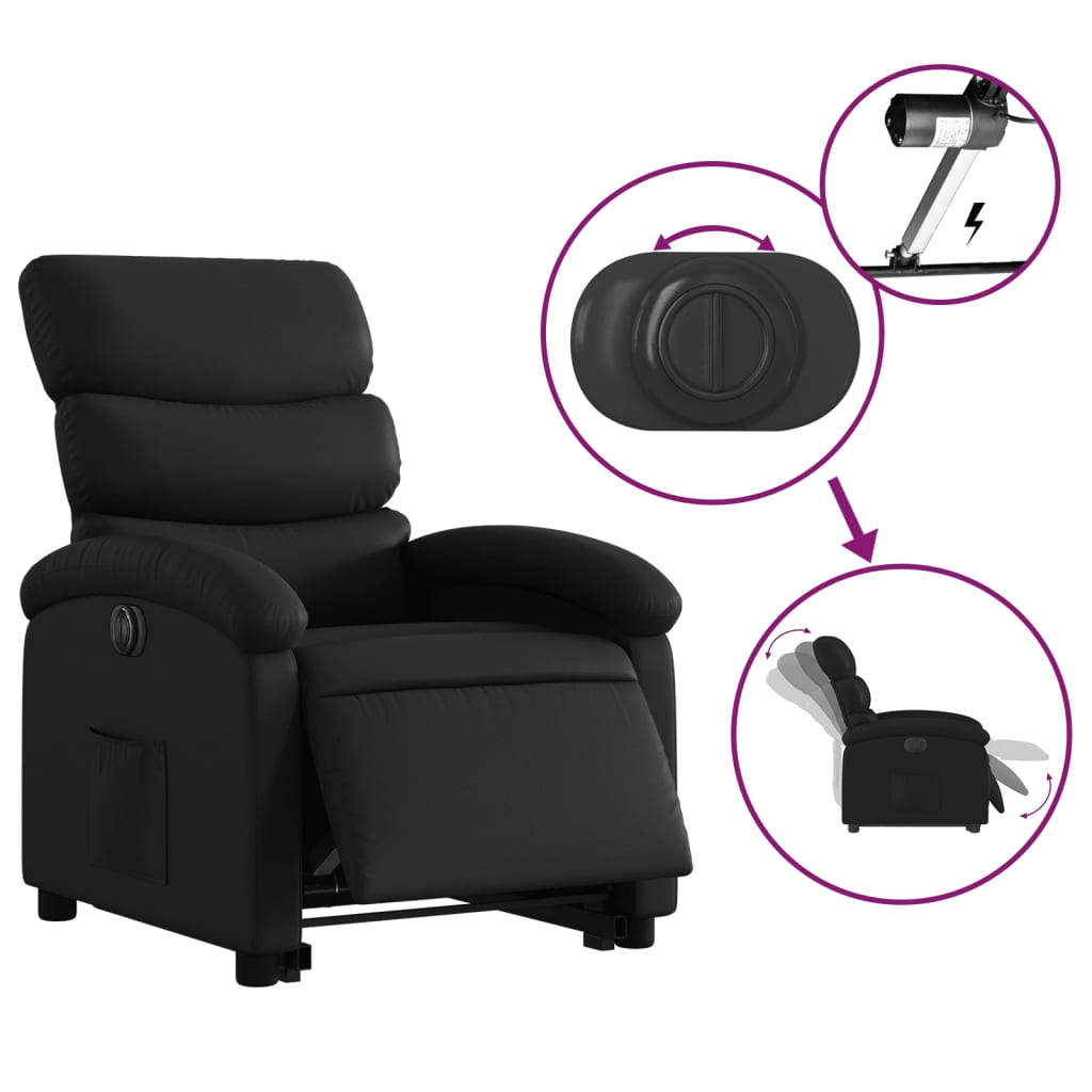 Electric riser recliner, black, artificial leather