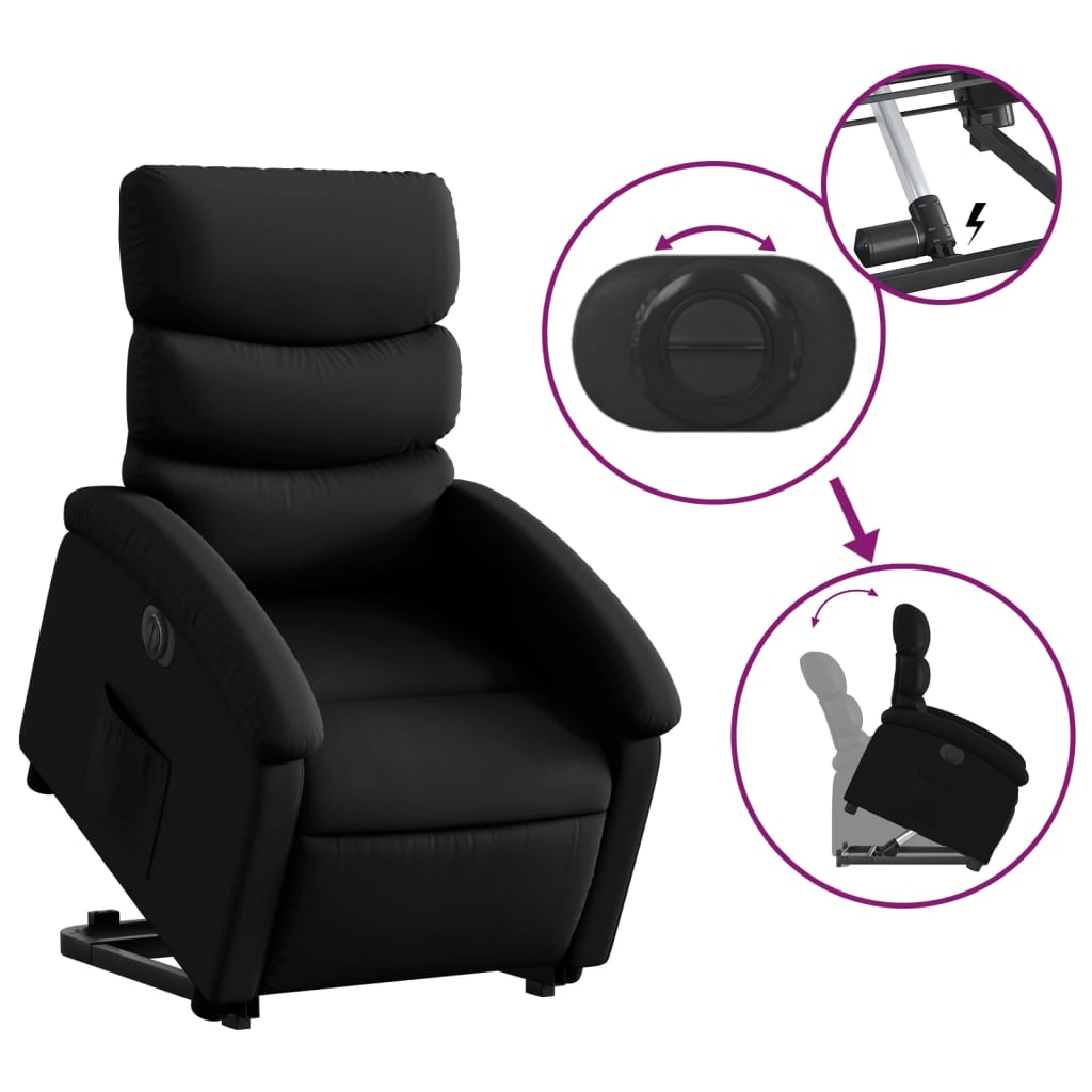 Electric riser recliner, black, artificial leather