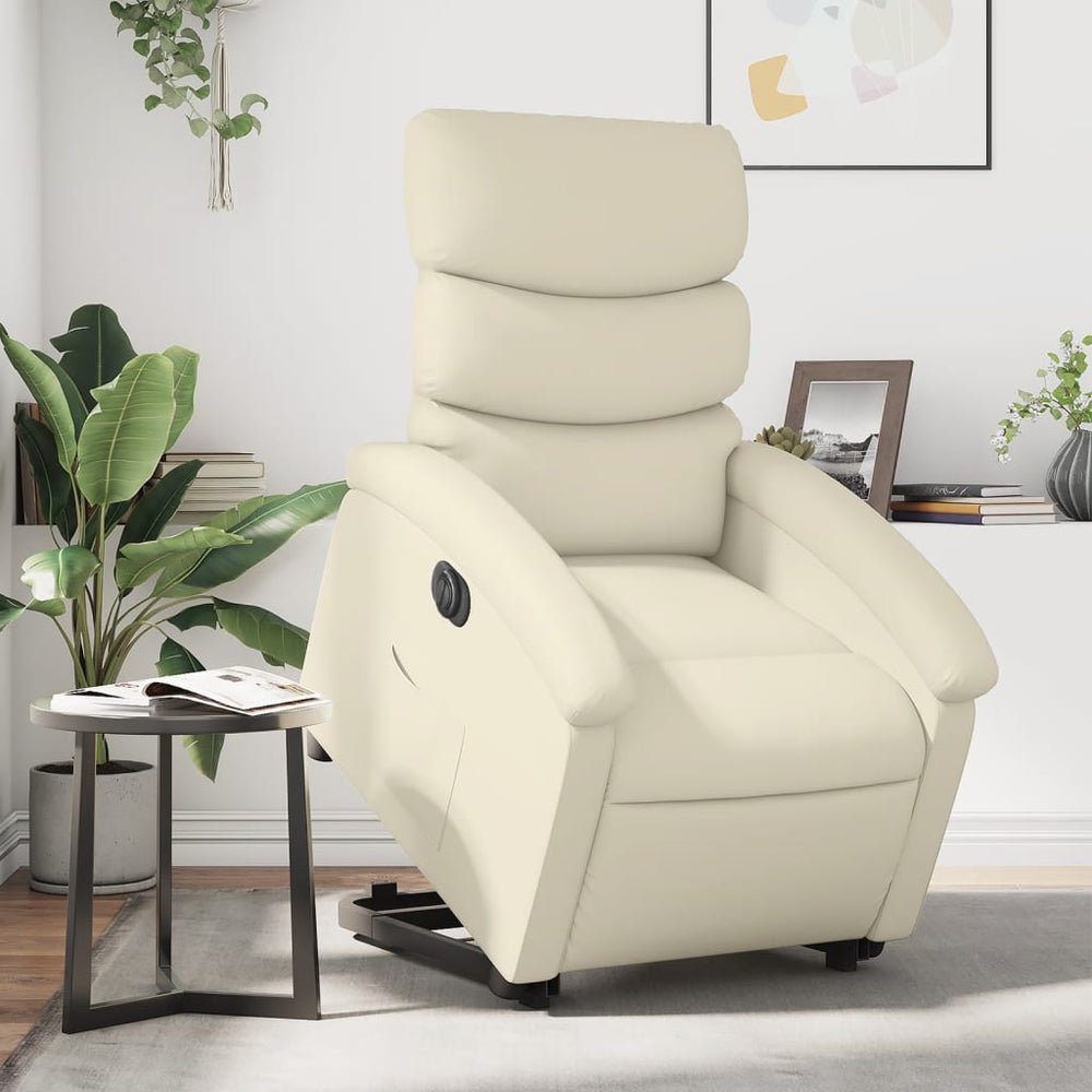 Standing electric armchair, cream, artificial leather