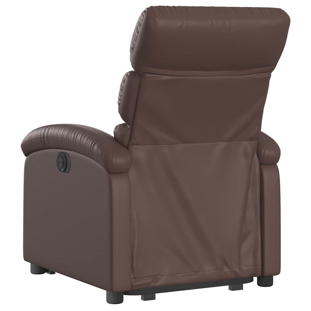 Stand-up electric armchair, brown, faux leather