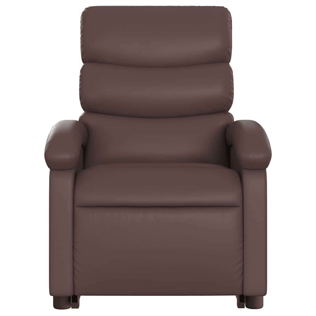 Stand-up electric armchair, brown, faux leather