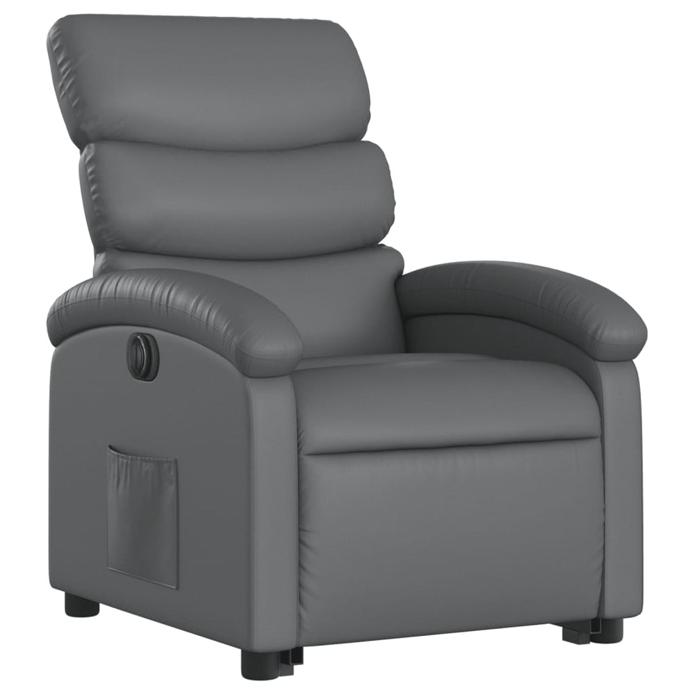 Electric riser recliner, grey, faux leather