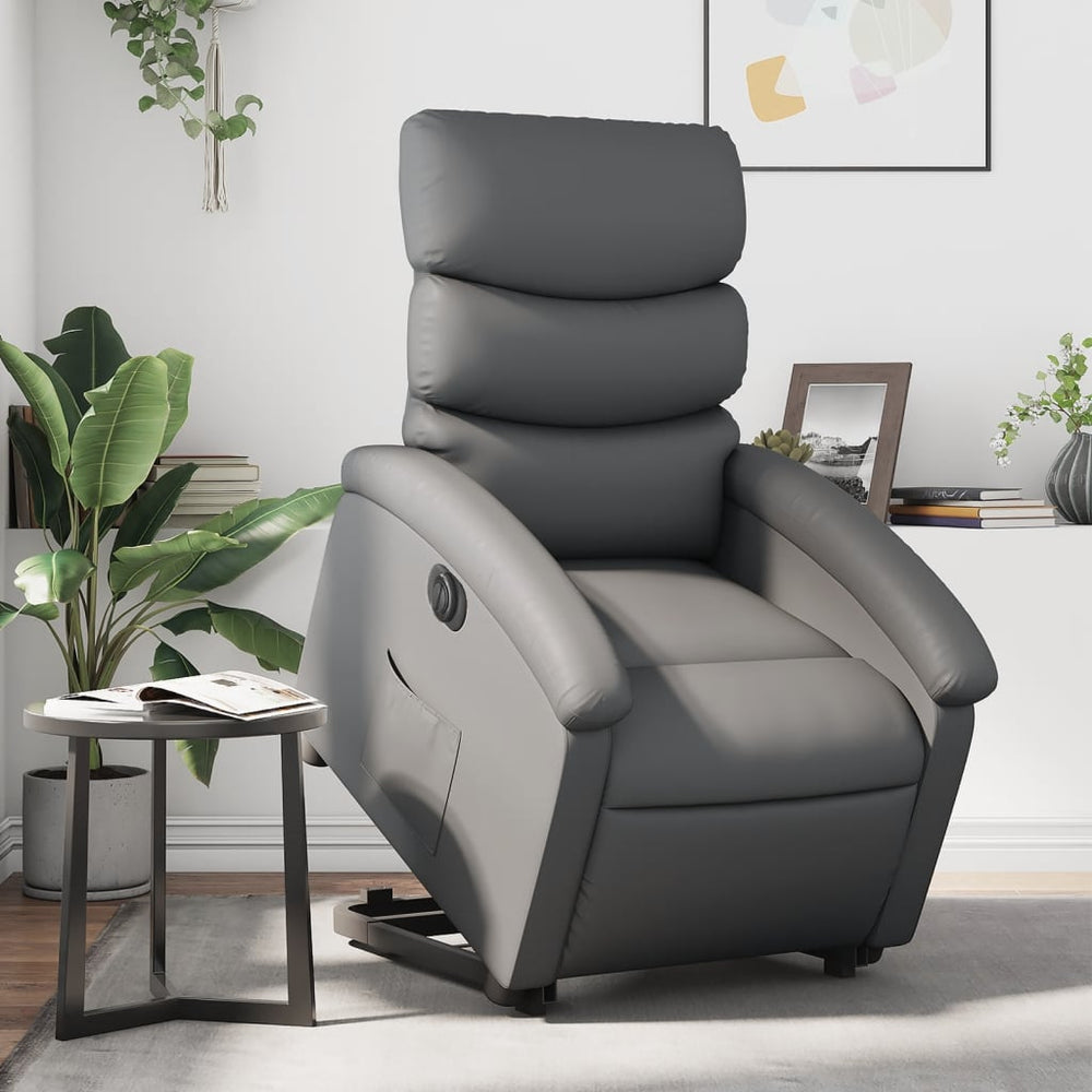 Electric riser recliner, grey, faux leather