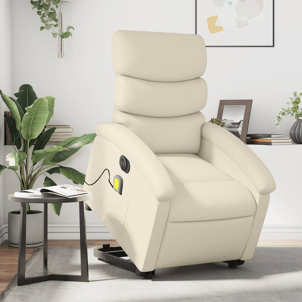 Reclining massage chair, cream, artificial leather