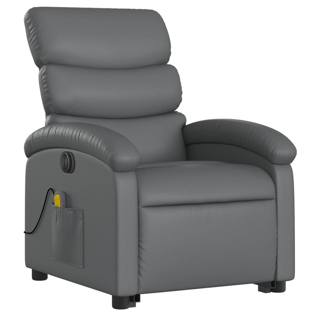 Reclining massage chair, grey, artificial leather