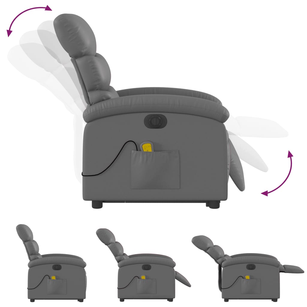 Reclining massage chair, grey, artificial leather