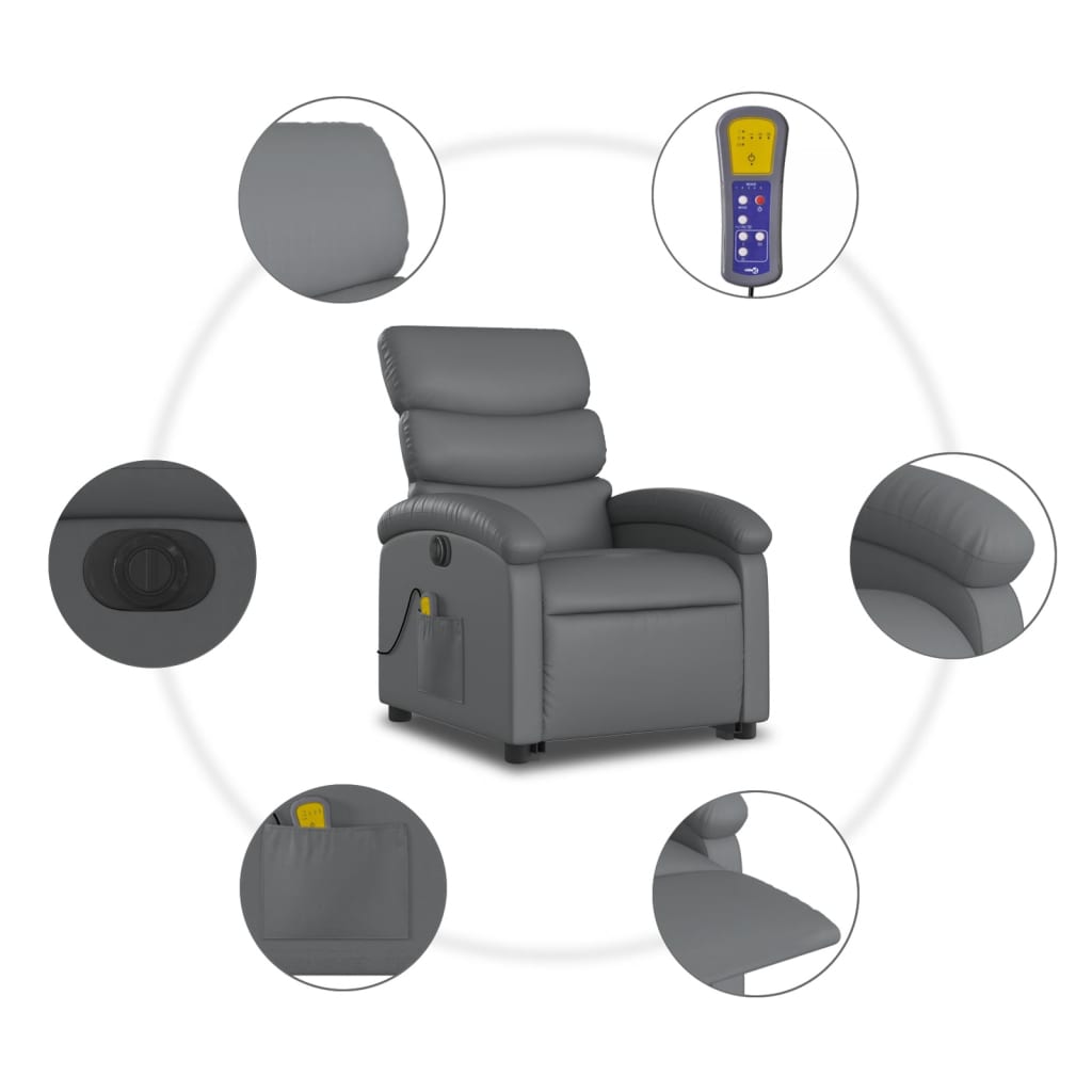 Reclining massage chair, grey, artificial leather