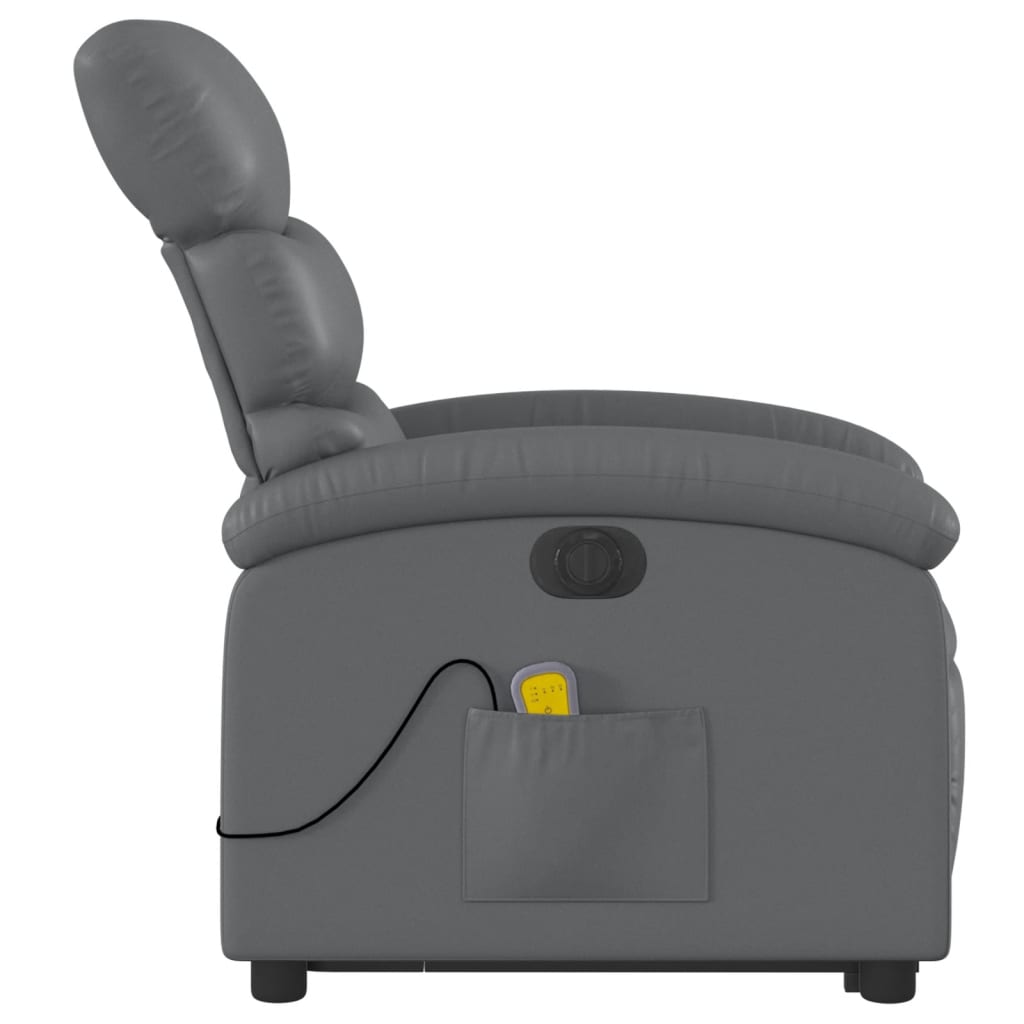 Reclining massage chair, grey, artificial leather