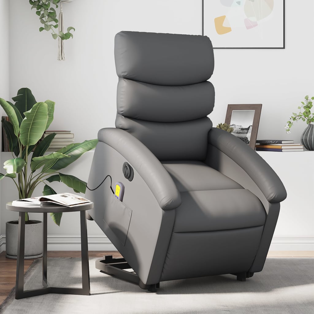 Reclining massage chair, grey, artificial leather