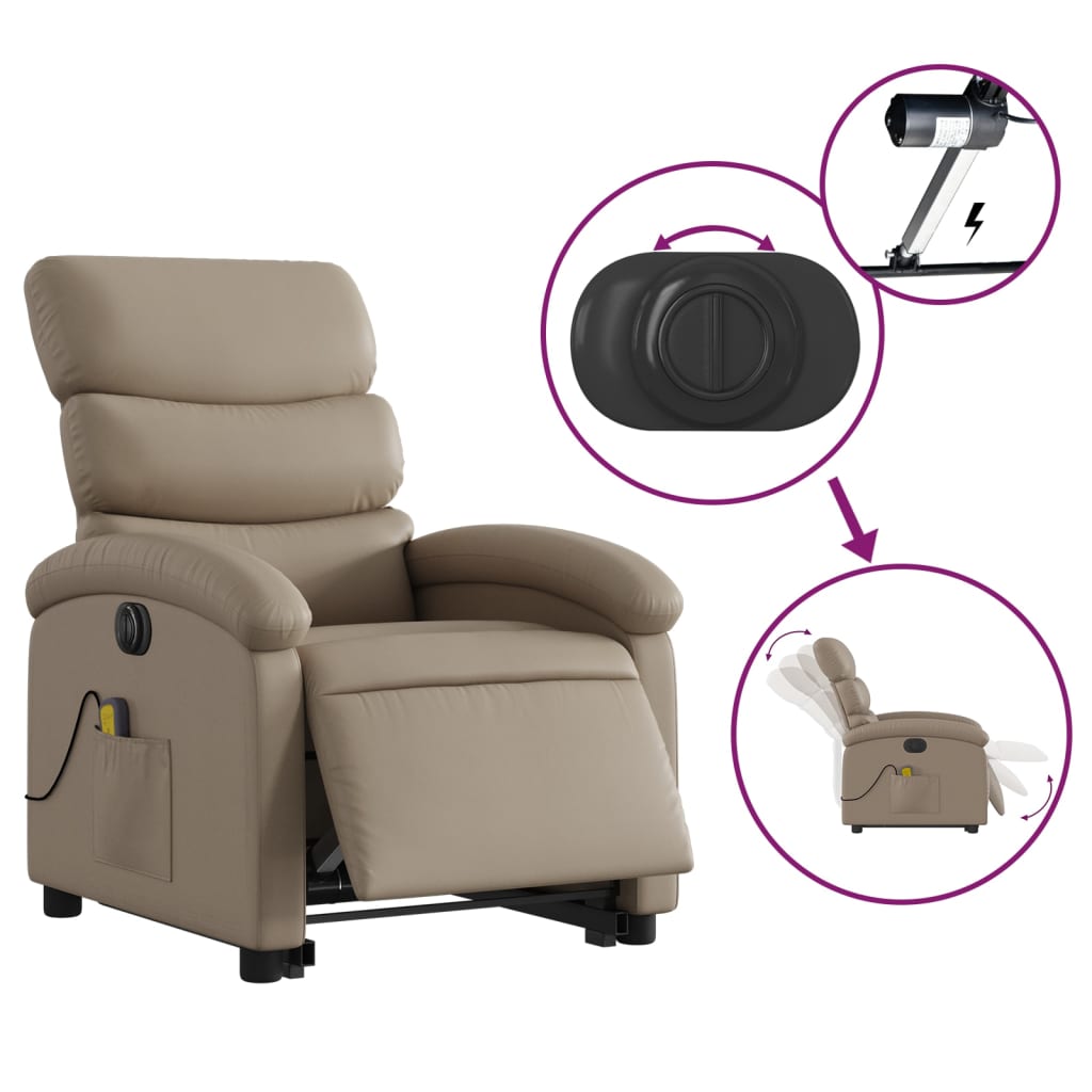 Reclining massage chair, cappuccino, artificial leather