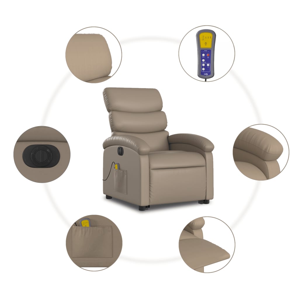 Reclining massage chair, cappuccino, artificial leather
