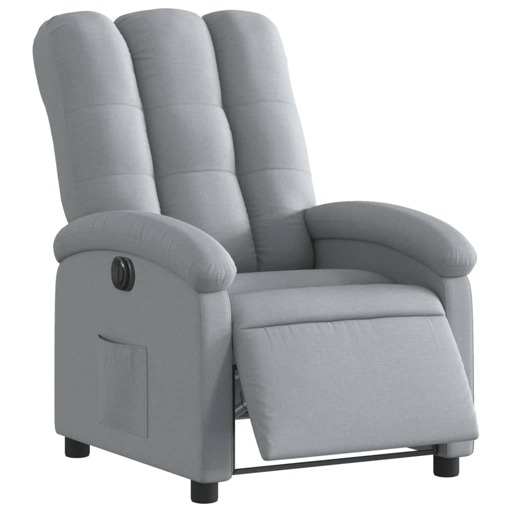 Electric reclining armchair, light grey, fabric