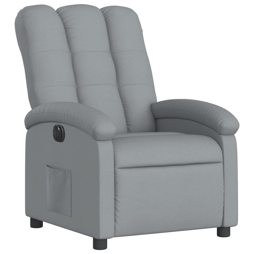 Electric reclining armchair, light grey, fabric