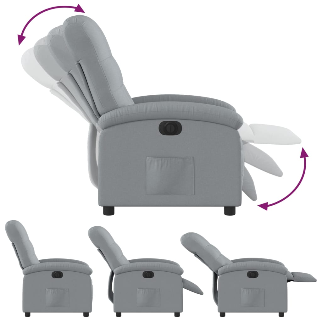 Electric reclining armchair, light grey, fabric