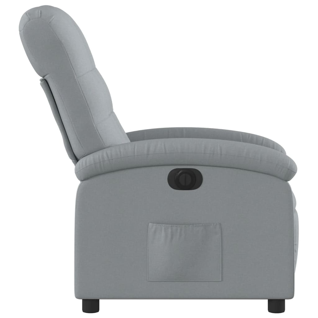 Electric reclining armchair, light grey, fabric