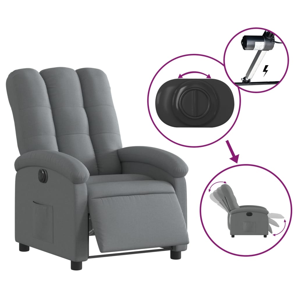 Electric recliner, dark grey, fabric