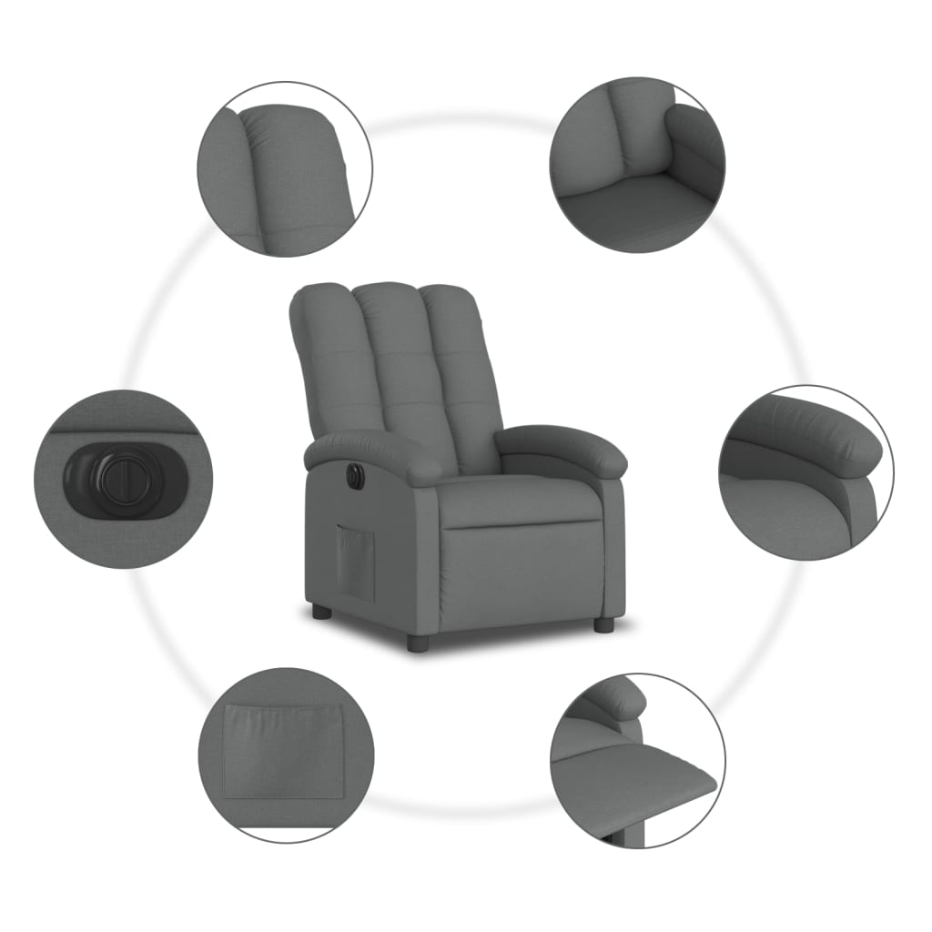 Electric recliner, dark grey, fabric