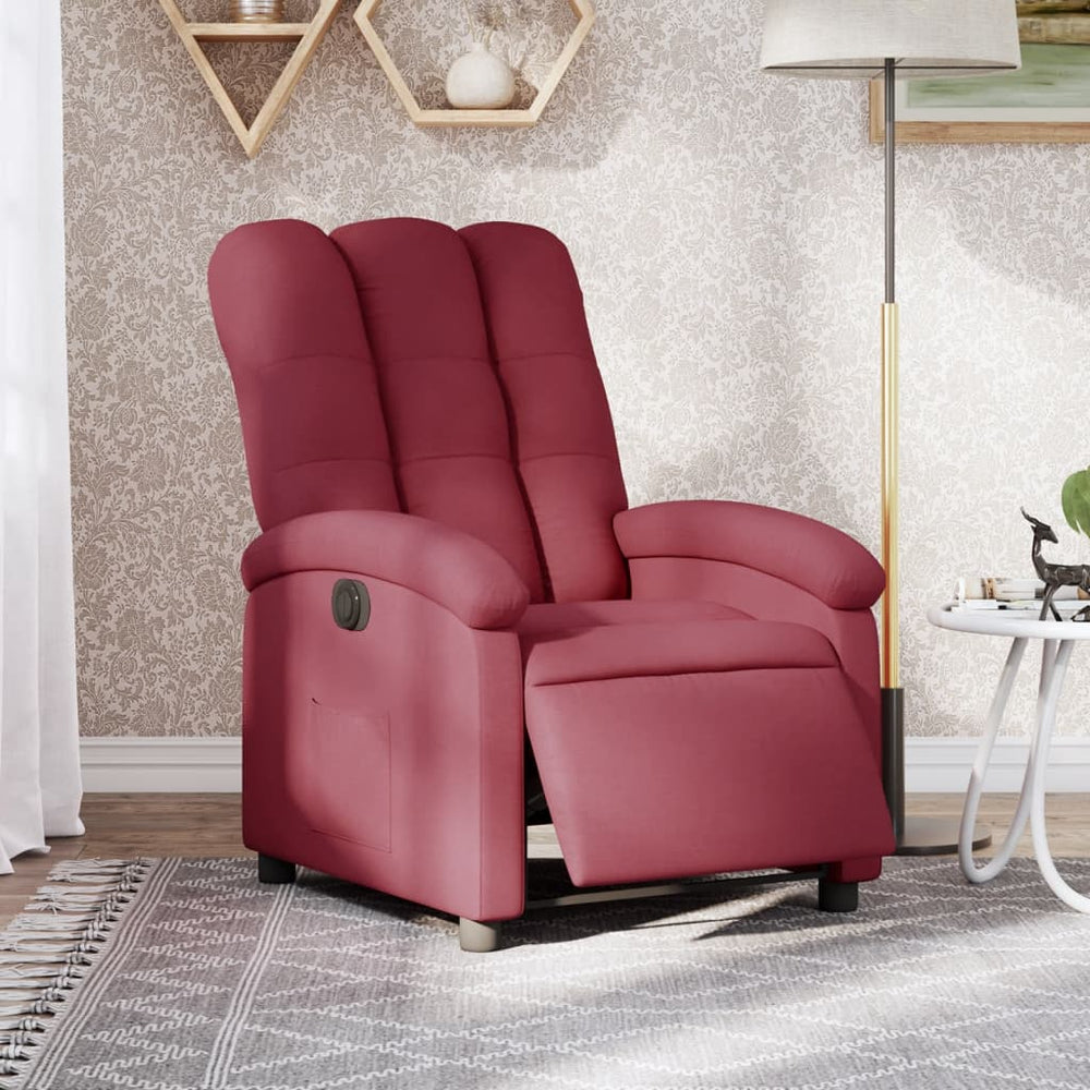 Electric reclining armchair, burgundy, fabric