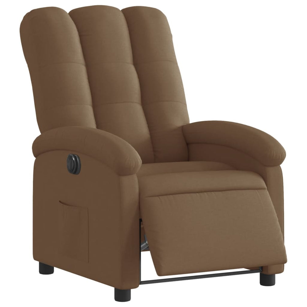 Electric reclining armchair, brown, fabric