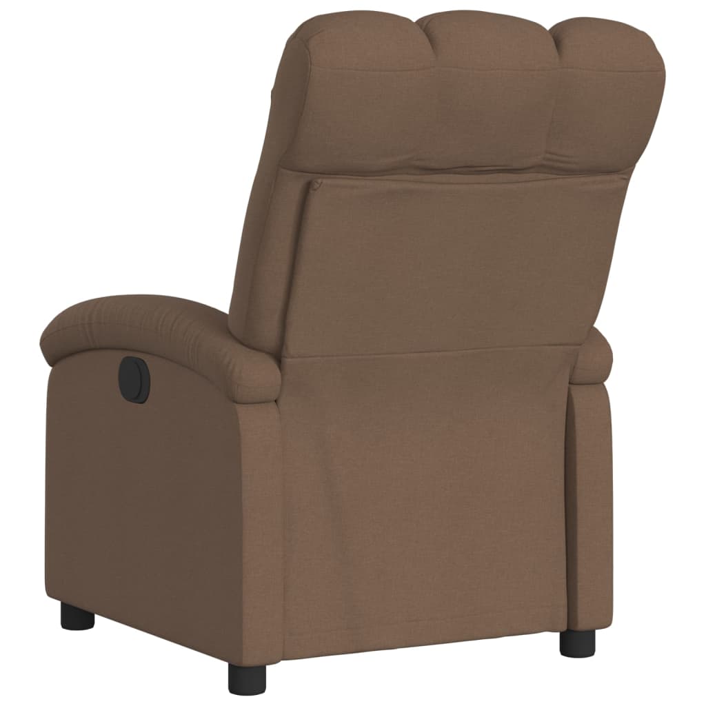 Electric reclining armchair, brown, fabric