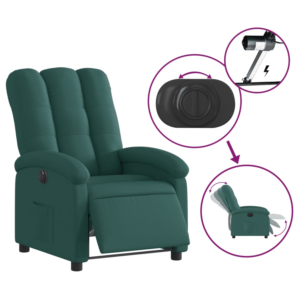 Electric recliner, dark green, fabric