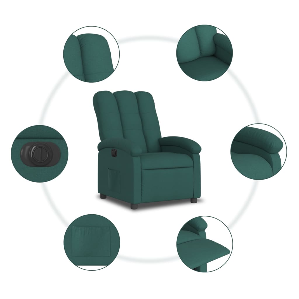 Electric recliner, dark green, fabric