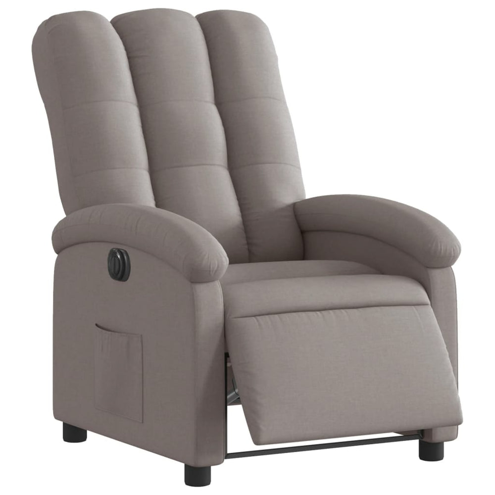 Electric recliner armchair, taupe, fabric