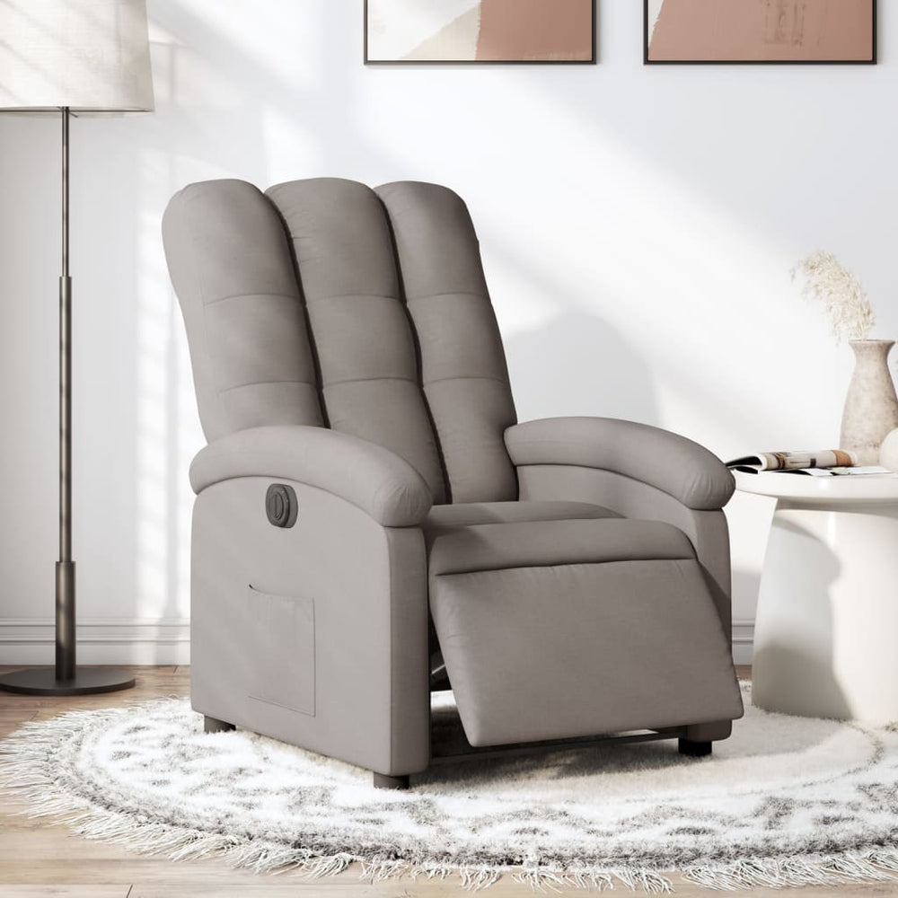 Electric recliner armchair, taupe, fabric