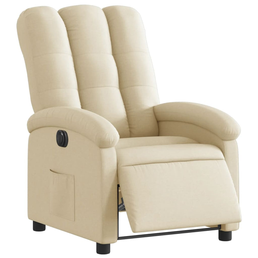 Electric reclining armchair, cream, fabric