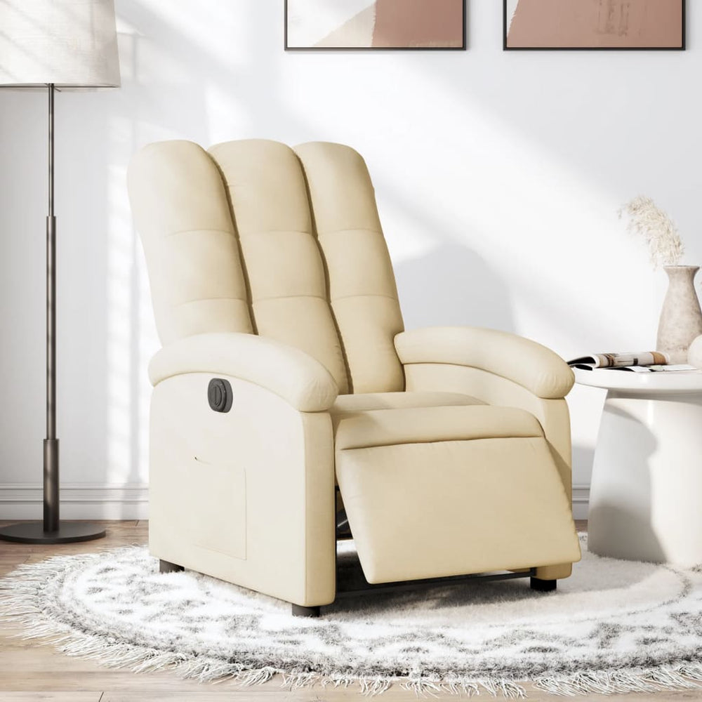 Electric reclining armchair, cream, fabric