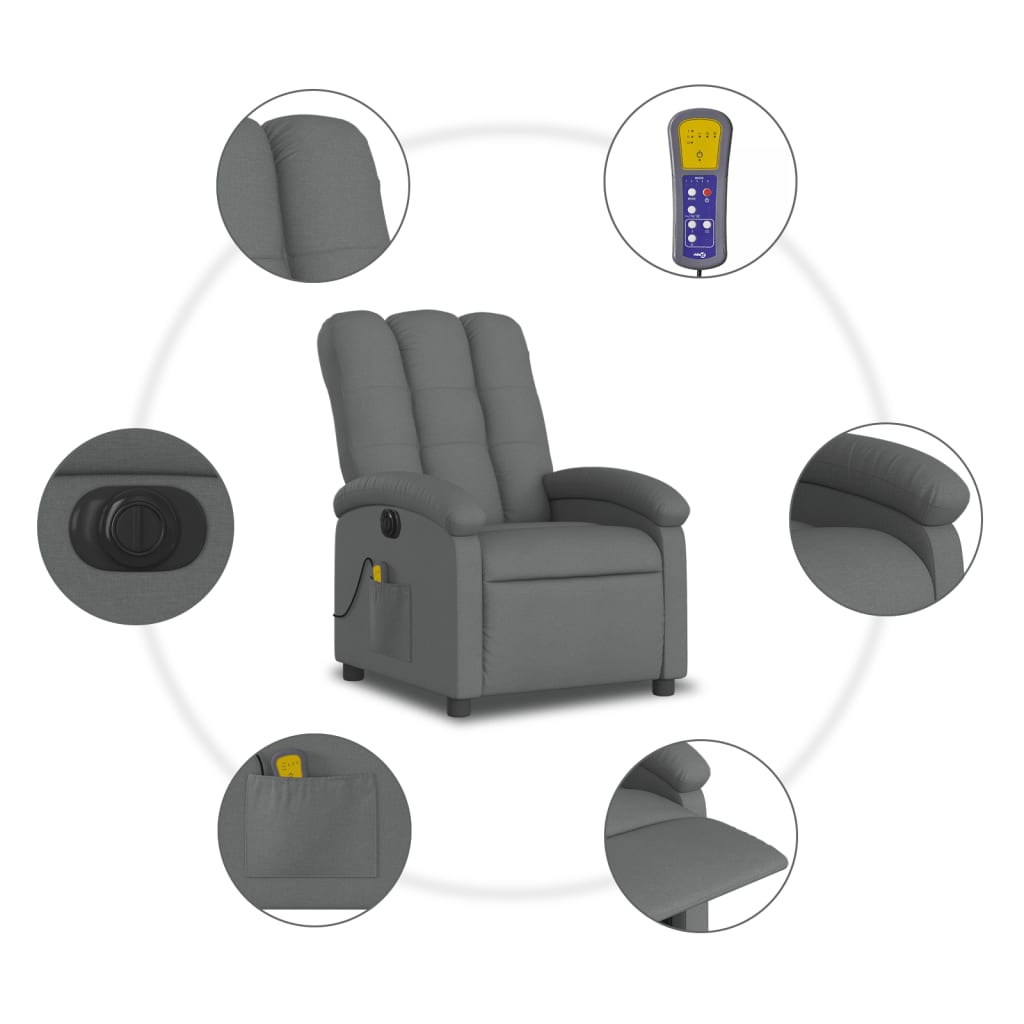 Elektrisks masāžas krēsls, tumši pelēks, audums