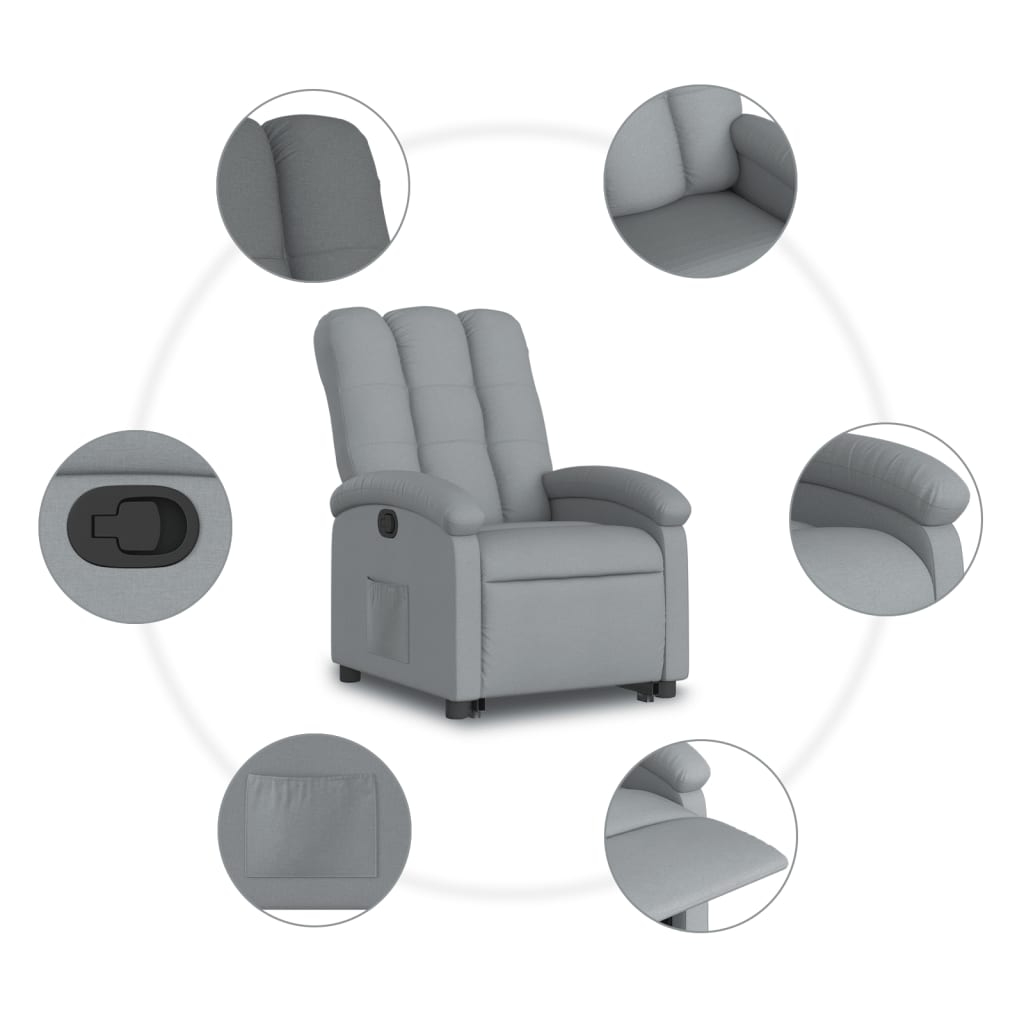 Rise and recline armchair, light grey, fabric