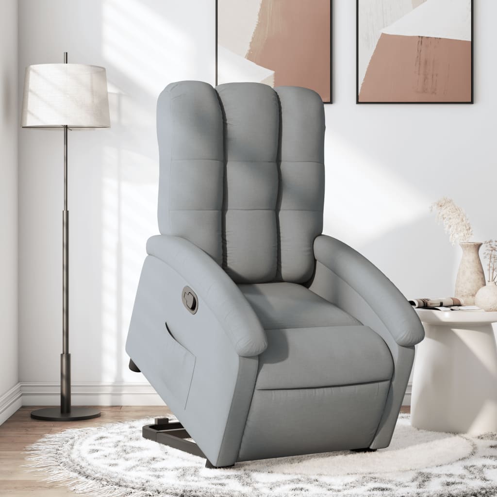 Rise and recline armchair, light grey, fabric