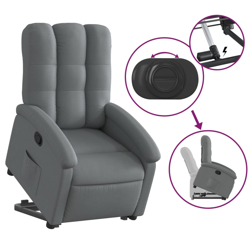 Reclining stand-up armchair, dark gray, fabric