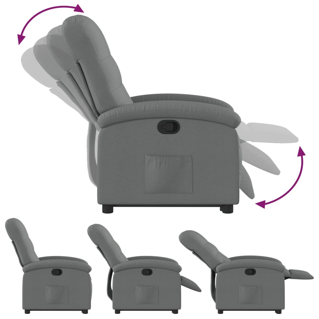 Reclining stand-up armchair, dark gray, fabric