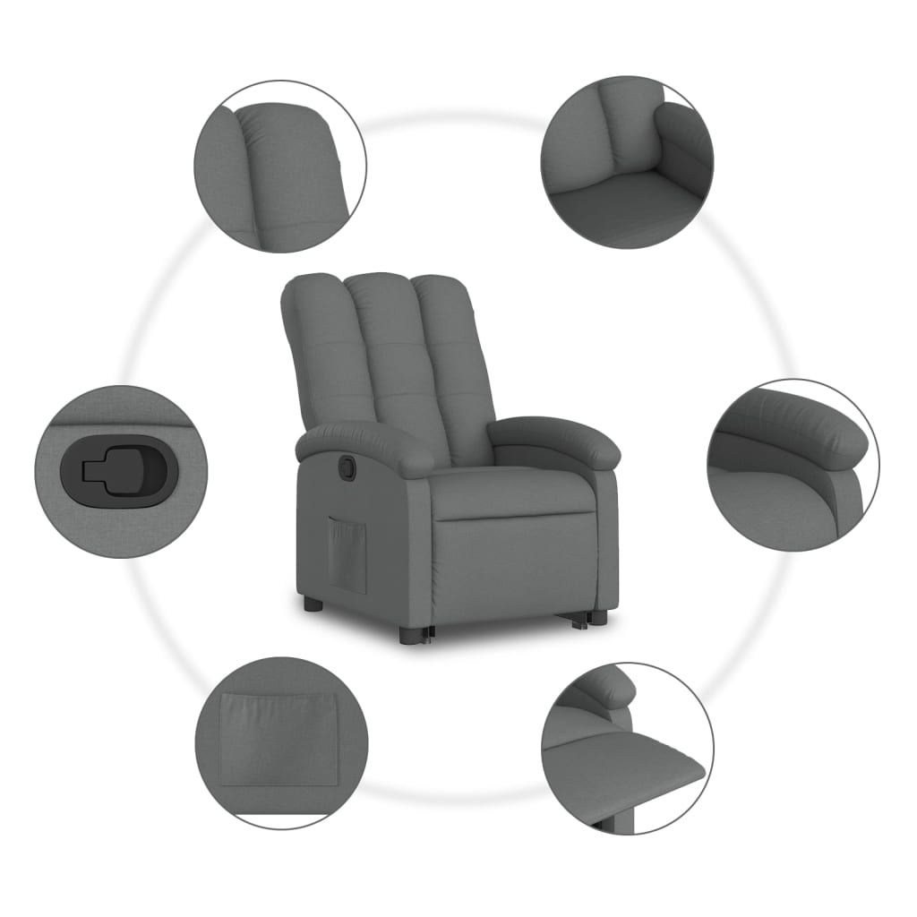 Reclining stand-up armchair, dark gray, fabric