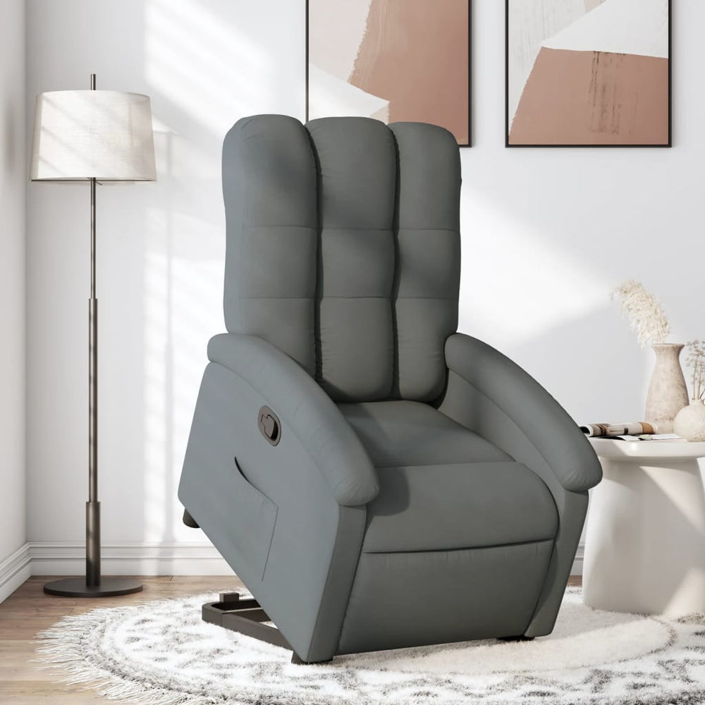 Reclining stand-up armchair, dark gray, fabric