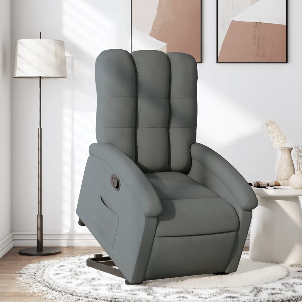 Reclining stand-up armchair, dark gray, fabric