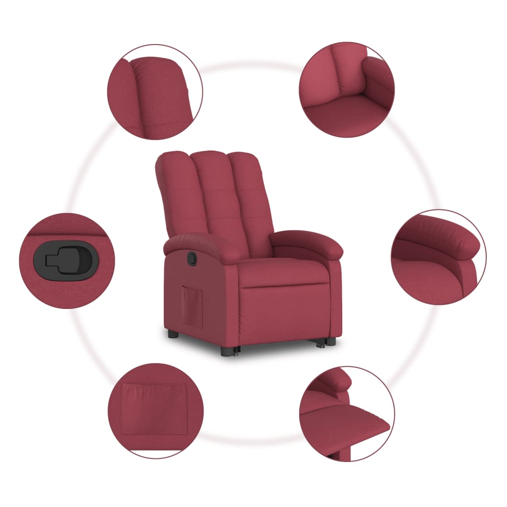 Stand-up recliner, wine red, fabric