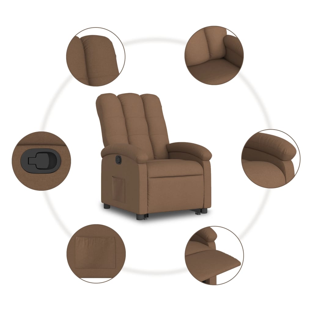 Reclining lift chair, brown, fabric